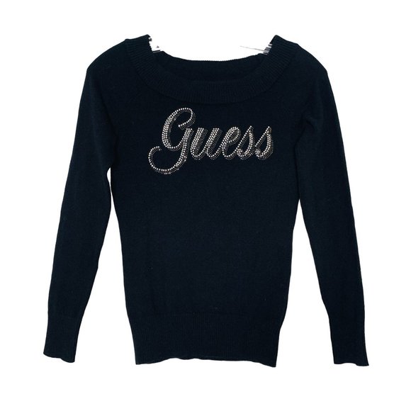 Guess Los Angeles Sweaters - Guess Los Angeles sweater bling spellout logo black cotton nylon small women